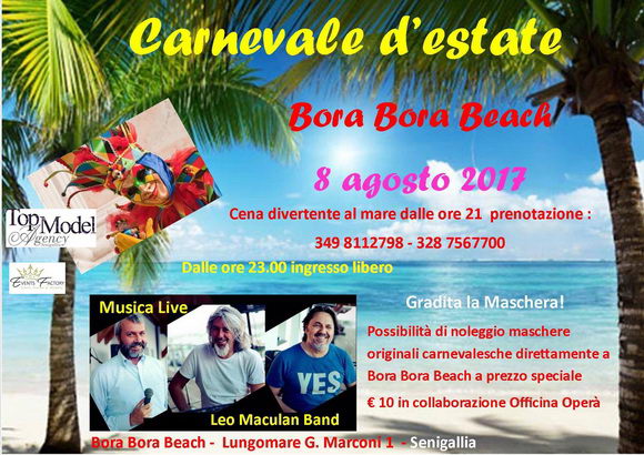 Carnevale d'estate al Bora Bora Beach Senigallia