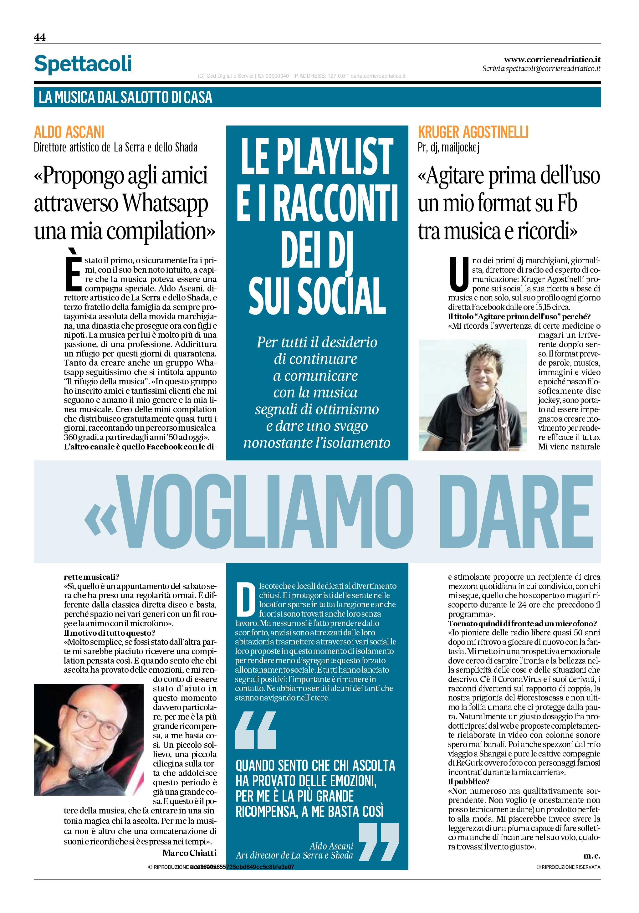 Corriere Adriatico del 24 aprile 2020