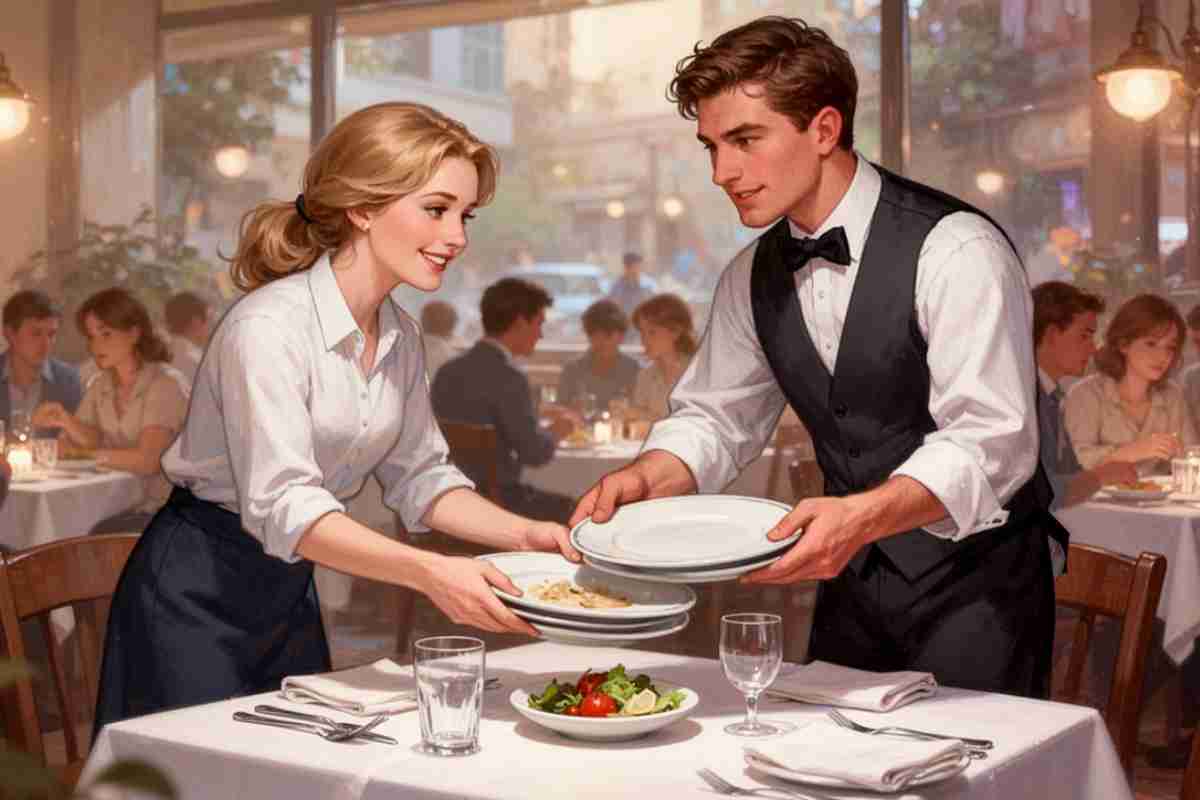 cliente aiuta un cameriere immagine grafica