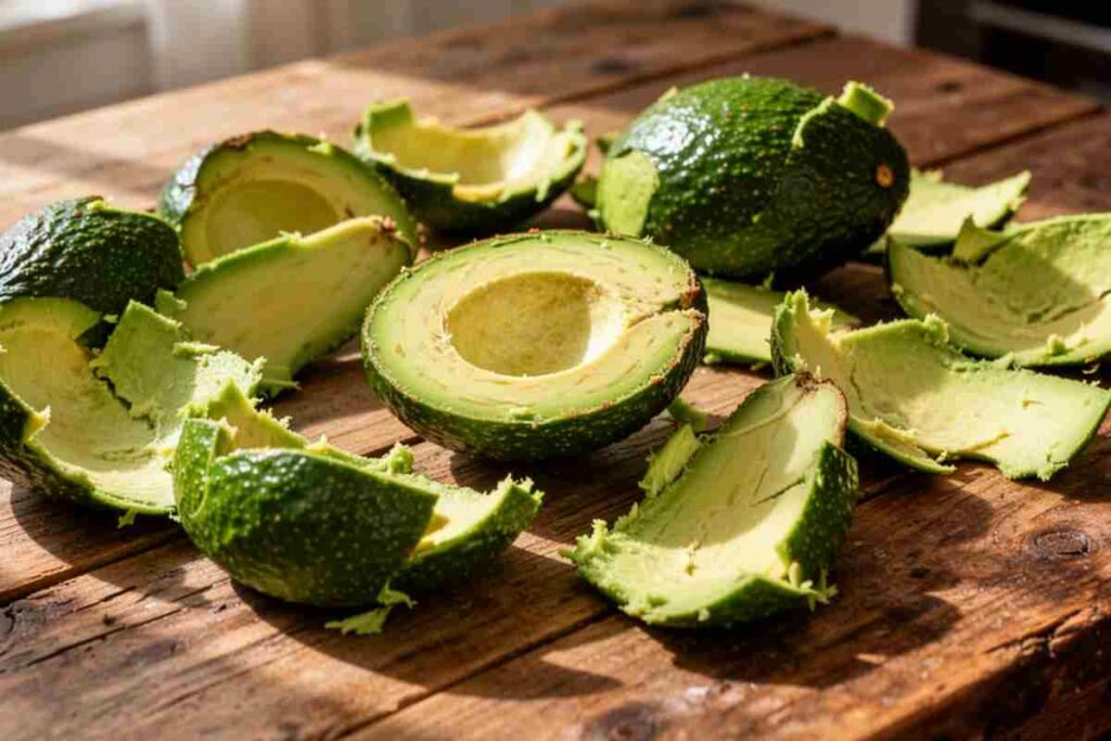 bucce di avocado su un tavolo