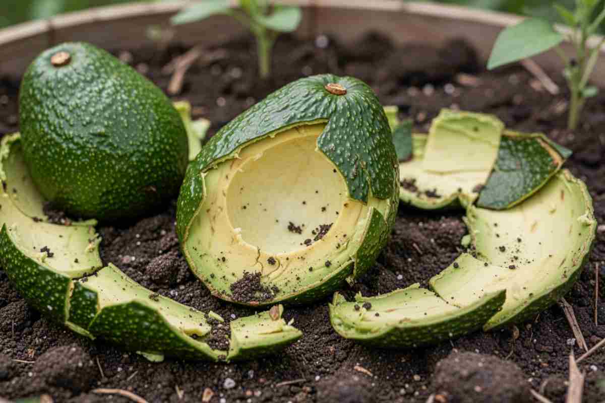 bucce di avocado nel terriccio