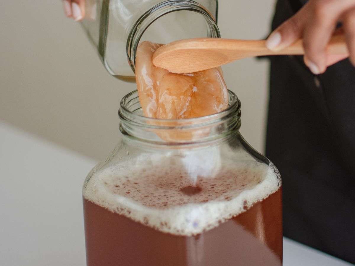 ragazza prepara la kombucha