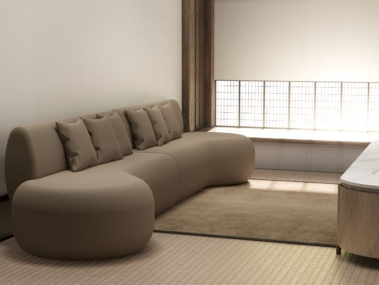 piccolo soggiorno con divano contro la parete