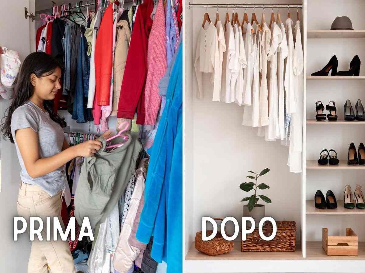 armadio in disordine e armadio sistemato