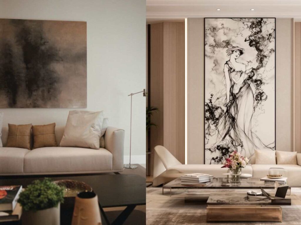 un quadro e un pannello in un salotto