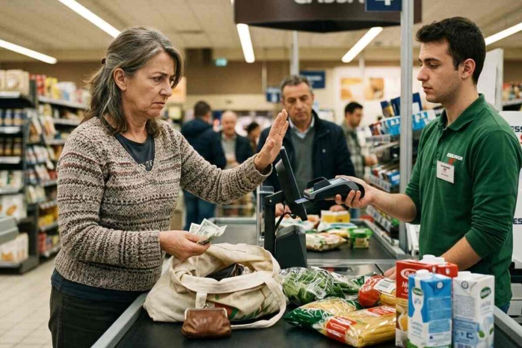 donna si rifiuta di pagare con carta di credito al supermercato